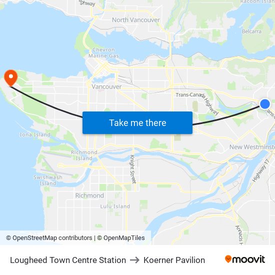 Lougheed Town Centre Station to Koerner Pavilion map