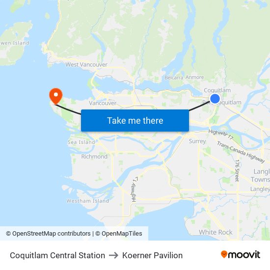 Coquitlam Central Station to Koerner Pavilion map