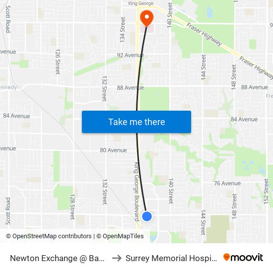 Newton Exchange @ Bay 4 to Surrey Memorial Hospital map