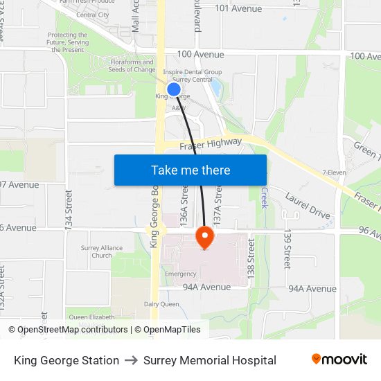 King George Station to Surrey Memorial Hospital map