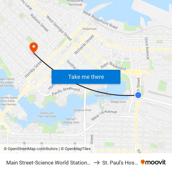 Main Street-Science World Station @ Bay 1 to St. Paul's Hospital map