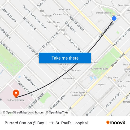 Burrard Station @ Bay 1 to St. Paul's Hospital map