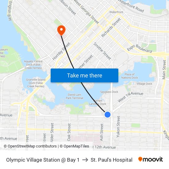 Olympic Village Station @ Bay 1 to St. Paul's Hospital map