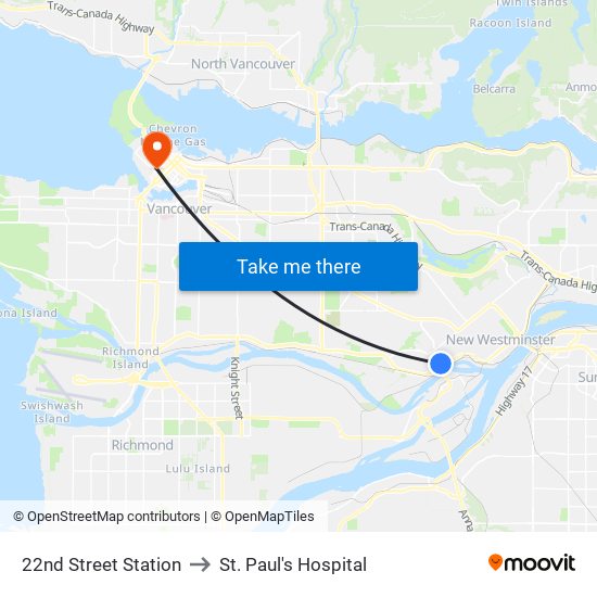 22nd Street Station to St. Paul's Hospital map