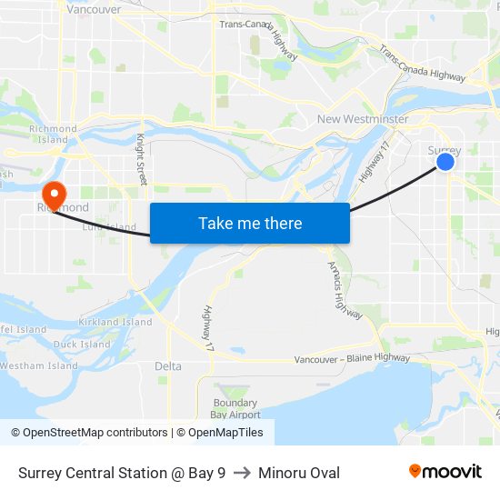 Surrey Central Station @ Bay 9 to Minoru Oval map