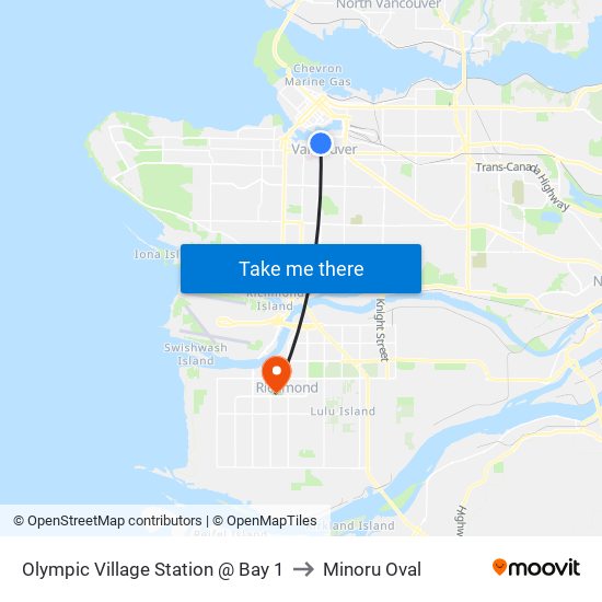 Olympic Village Station @ Bay 1 to Minoru Oval map