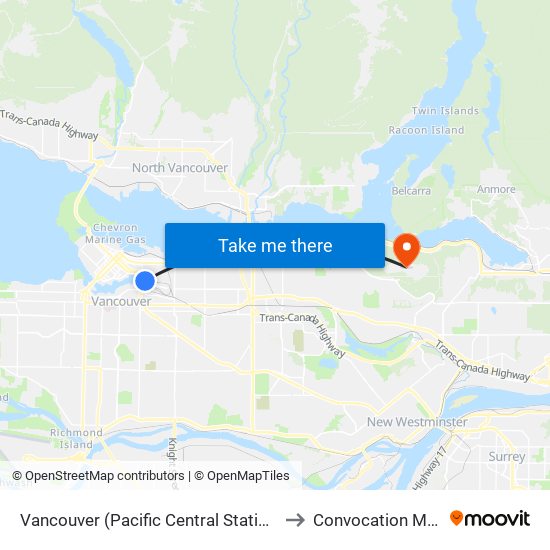 Vancouver (Pacific Central Station) to Convocation Mall map