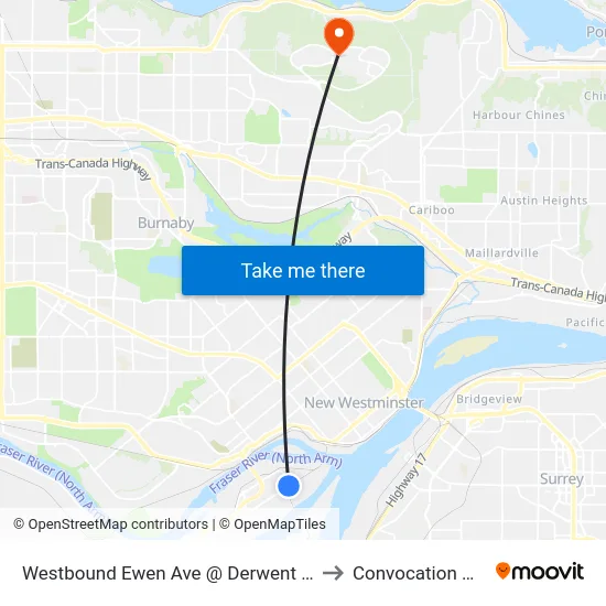 Westbound Ewen Ave @ Derwent Way to Convocation Mall map