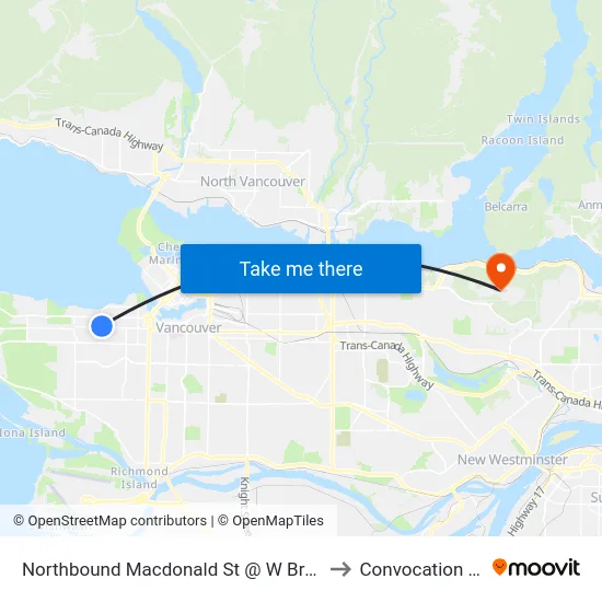 Northbound Macdonald St @ W Broadway to Convocation Mall map