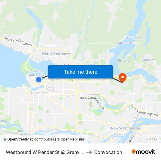 Westbound W Pender St @ Granville St to Convocation Mall map