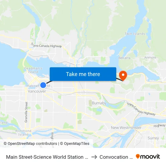 Main Street-Science World Station @ Bay 2 to Convocation Mall map