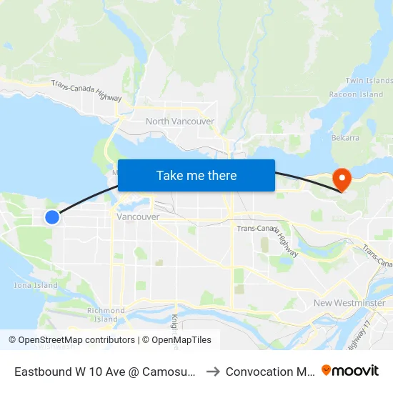 Eastbound W 10 Ave @ Camosun St to Convocation Mall map