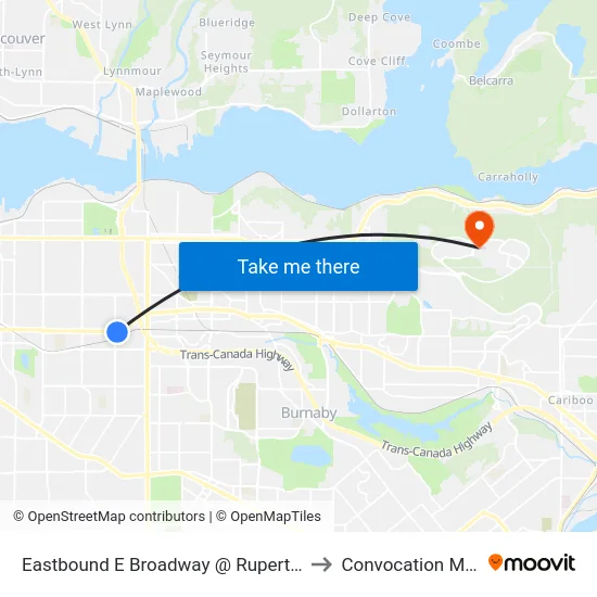 Eastbound E Broadway @ Rupert St to Convocation Mall map