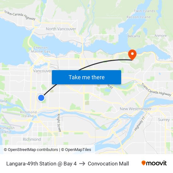 Langara-49th Station @ Bay 4 to Convocation Mall map