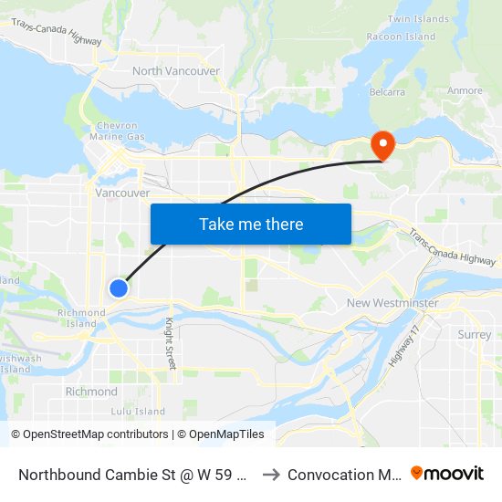 Northbound Cambie St @ W 59 Ave to Convocation Mall map