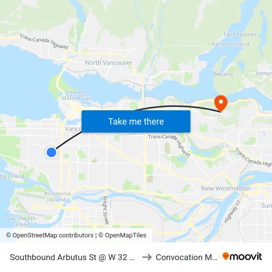 Southbound Arbutus St @ W 32 Ave to Convocation Mall map