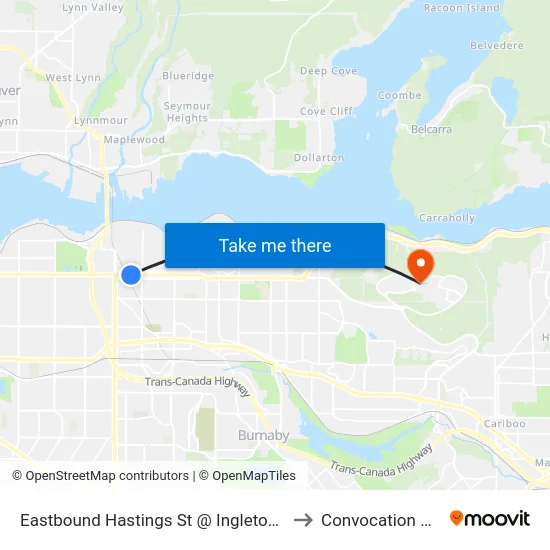 Eastbound Hastings St @ Ingleton Ave to Convocation Mall map