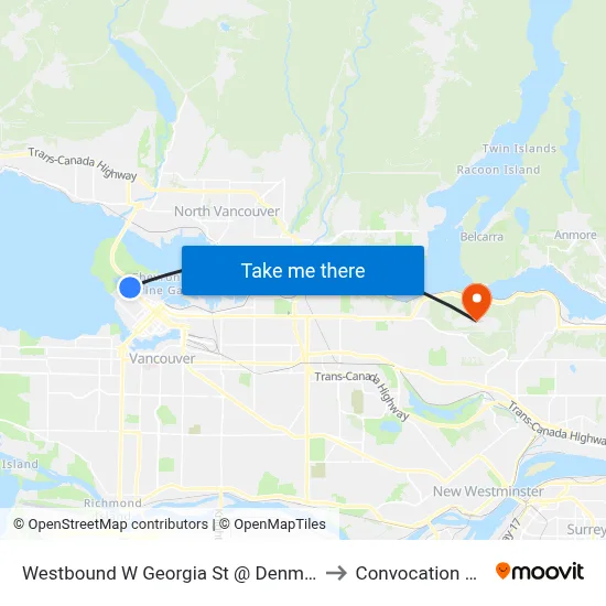 Westbound W Georgia St @ Denman St to Convocation Mall map