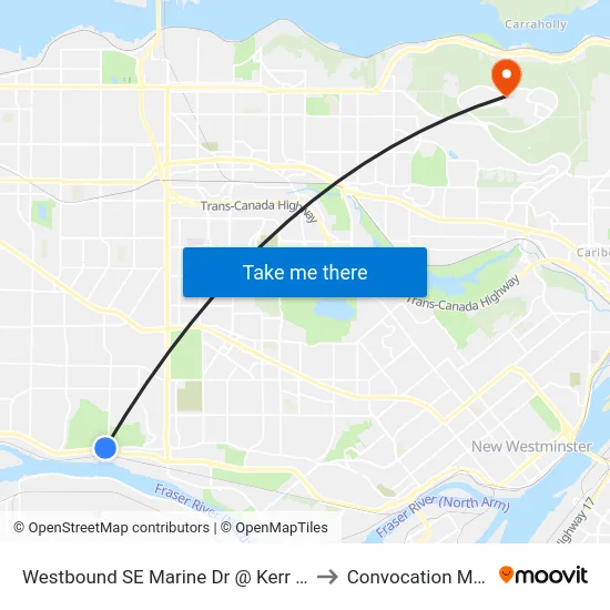 Westbound SE Marine Dr @ Kerr St to Convocation Mall map