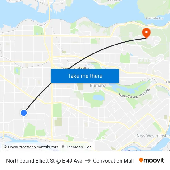 Northbound Elliott St @ E 49 Ave to Convocation Mall map