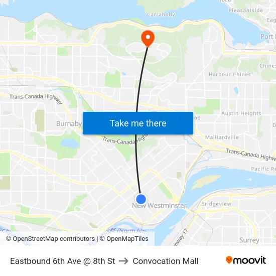 Eastbound 6th Ave @ 8th St to Convocation Mall map