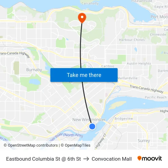 Eastbound Columbia St @ 6th St to Convocation Mall map