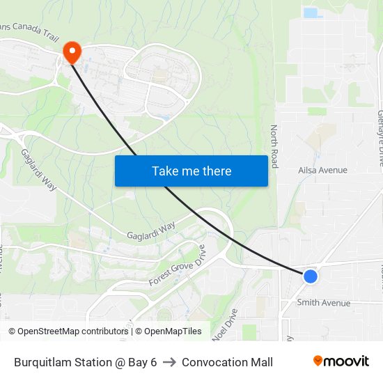 Burquitlam Station @ Bay 6 to Convocation Mall map