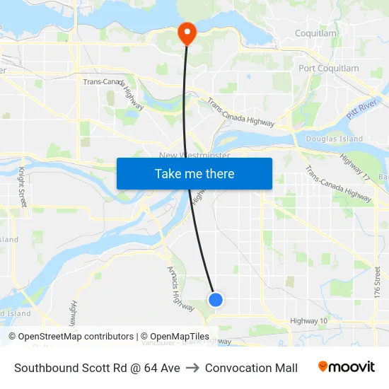 Southbound Scott Rd @ 64 Ave to Convocation Mall map