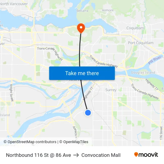 Northbound 116 St @ 86 Ave to Convocation Mall map