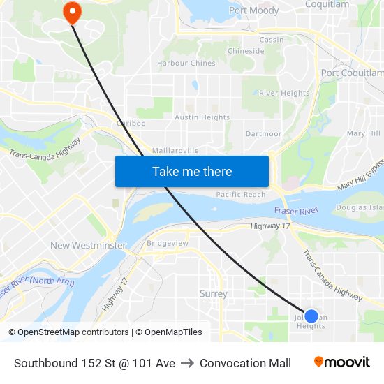 Southbound 152 St @ 101 Ave to Convocation Mall map