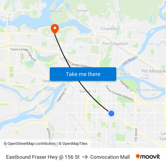 Eastbound Fraser Hwy @ 156 St to Convocation Mall map