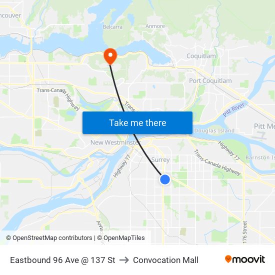 Eastbound 96 Ave @ 137 St to Convocation Mall map