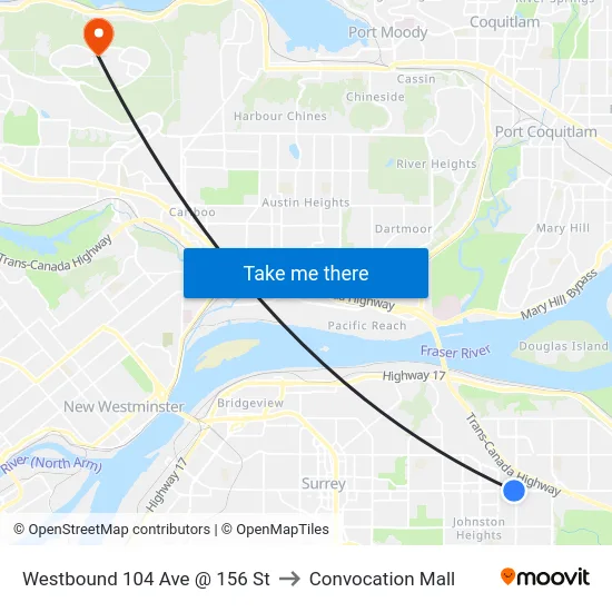 Westbound 104 Ave @ 156 St to Convocation Mall map