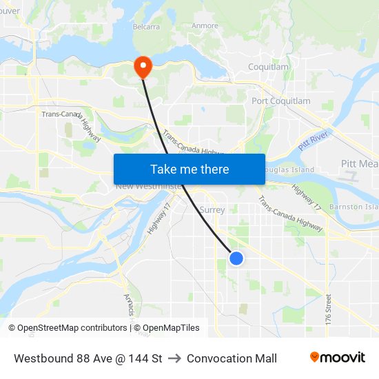 Westbound 88 Ave @ 144 St to Convocation Mall map