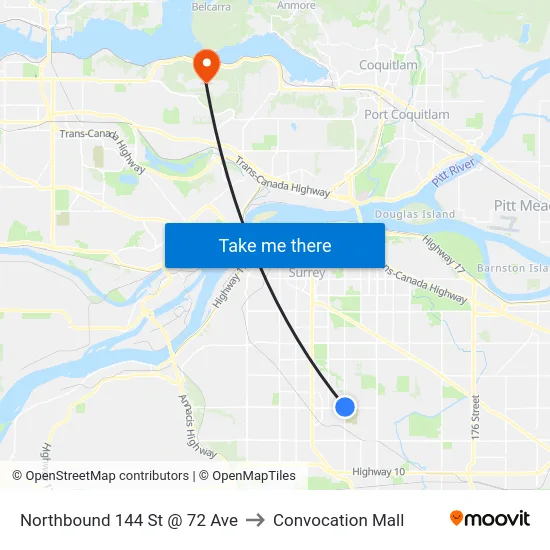 Northbound 144 St @ 72 Ave to Convocation Mall map