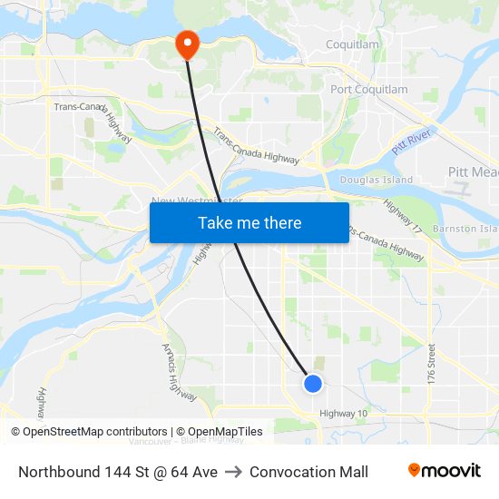 Northbound 144 St @ 64 Ave to Convocation Mall map