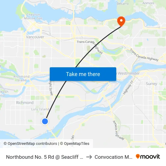Northbound No. 5 Rd @ Seacliff Rd to Convocation Mall map