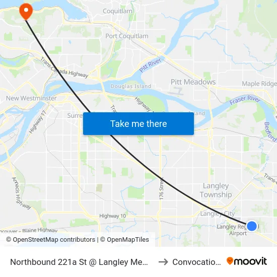 Northbound 221a St @ Langley Memorial Hospital to Convocation Mall map