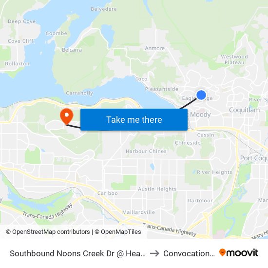 Southbound Noons Creek Dr @ Heather Place to Convocation Mall map