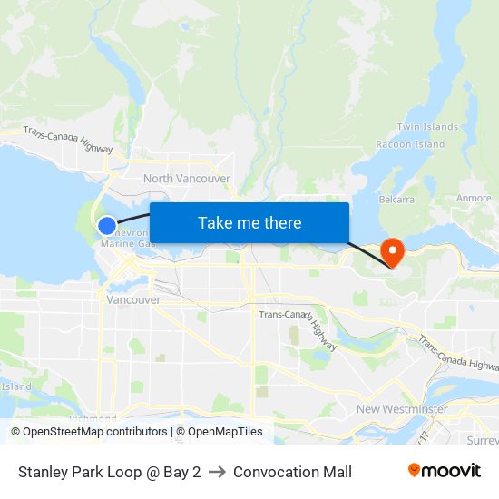 Stanley Park Loop @ Bay 2 to Convocation Mall map