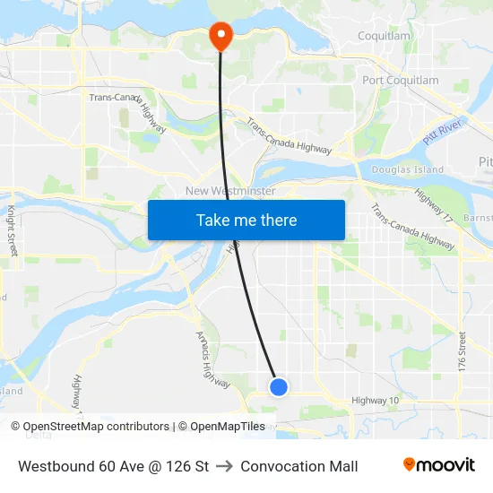 Westbound 60 Ave @ 126 St to Convocation Mall map