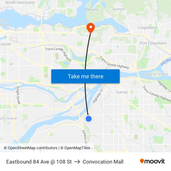 Eastbound 84 Ave @ 108 St to Convocation Mall map