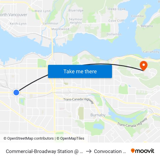 Commercial-Broadway Station @ Bay 5 to Convocation Mall map