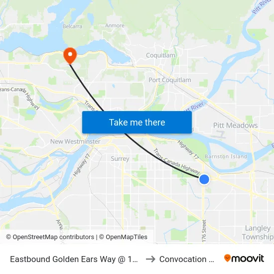 Eastbound Golden Ears Way @ 176 St to Convocation Mall map