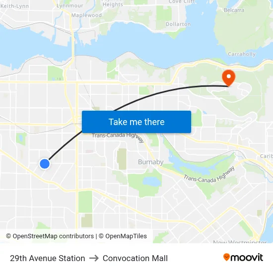 29th Avenue Station to Convocation Mall map