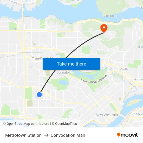 Metrotown Station to Convocation Mall map