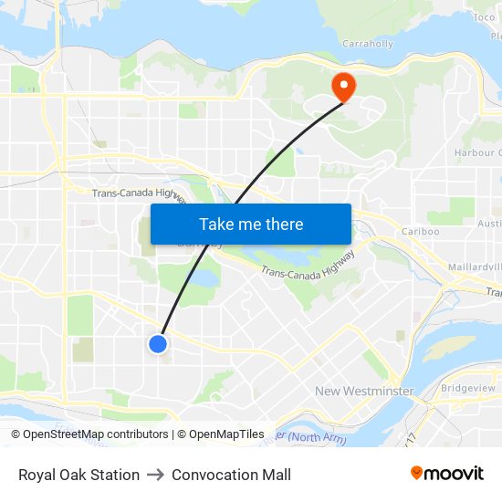 Royal Oak Station to Convocation Mall map