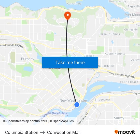 Columbia Station to Convocation Mall map