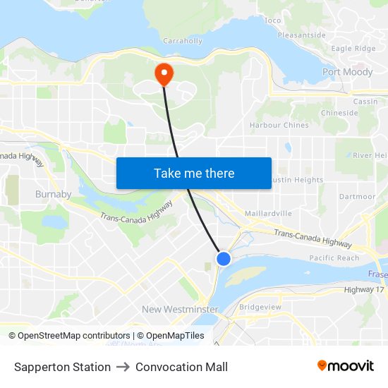 Sapperton Station to Convocation Mall map