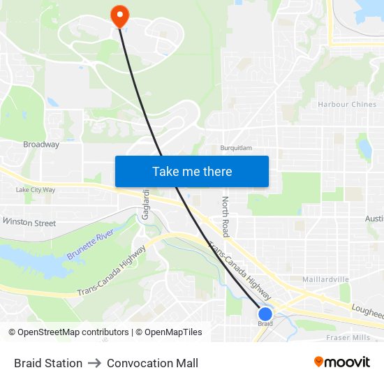 Braid Station to Convocation Mall map